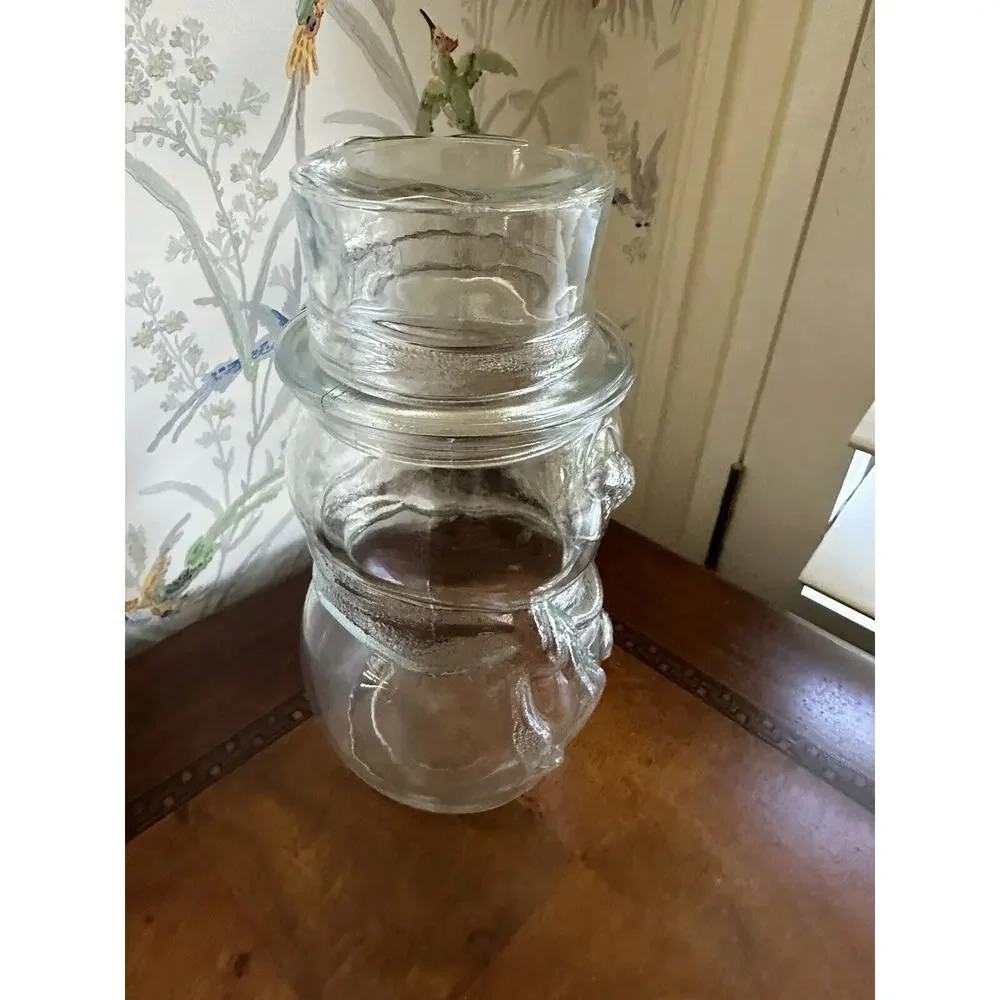 Vintage Libbey Glass Clear Snowman Jar with Lid Christmas Candy Jar